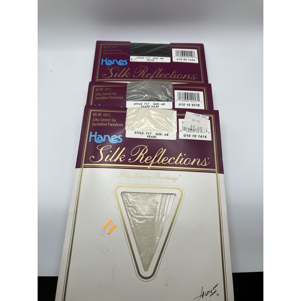 Hanes Silk Reflections Pantyhose LOT 3 Pairs Silky Control top Size AB 717 NOS‎